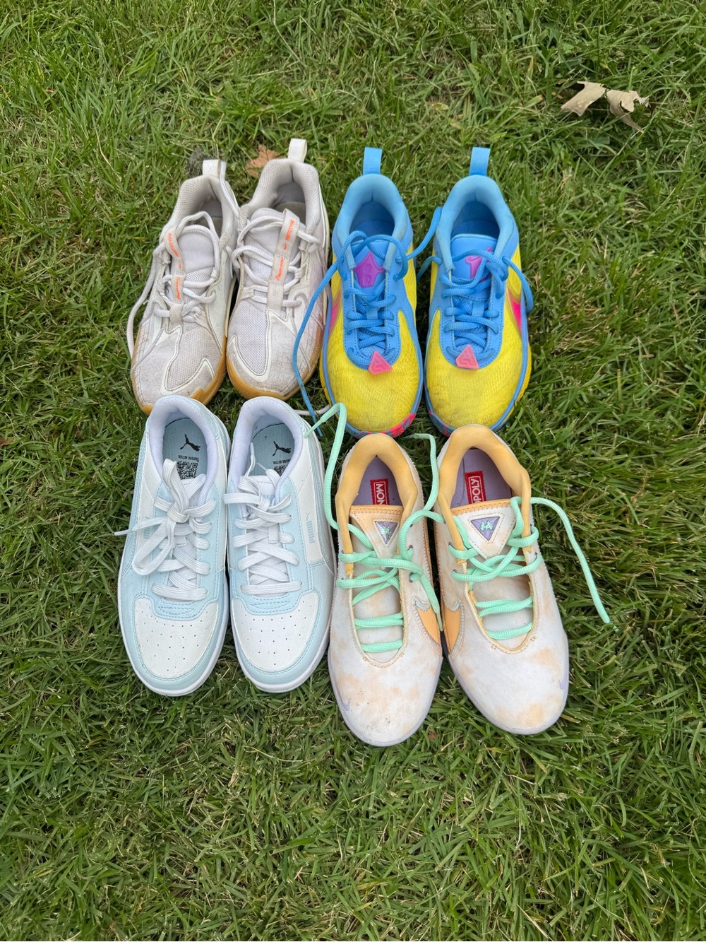 Puma Kids Yellow & Blue Athletic Sneakers with Pink Accents